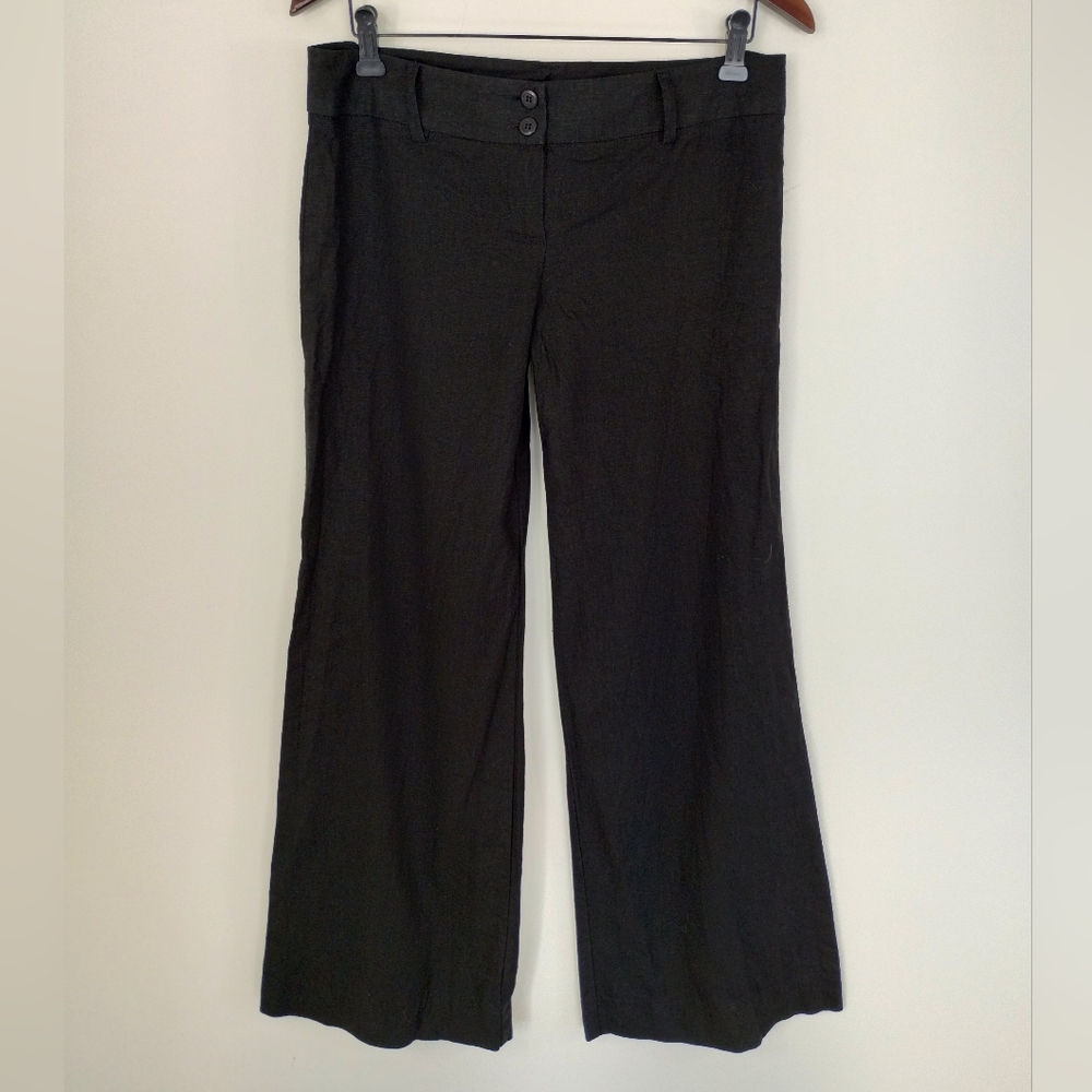 Dazz Wide Leg Linen Blend Pants Large Black Classic Comfy Sailor Chic Casual